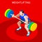 Weightlifting Summer Games Icon Set.3D Isometric Weightlifter Athlete.Sporting Championship International Competition