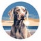 Weimaraner Beach Sunset: Graphic Illustration Of A Tailless Dog In Tonalism Style