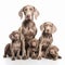 Weimaraner dog with pupplies portrait close-up isolated on white. Brave pet, loyal friend, good companion,