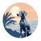 Weimaraner Silhouette At Sunset: Graphic Rock-inspired Dog Art