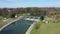 Weir Morava River, Hydro-electric Power Station, drone aerial video shot, regulated river Morava regulation flood