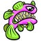 Weird Fish Deep Sea Creature with Big Teeth Cartoon Character in Vector Illustration
