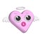 Weird funny pink heart with halo and wings in 3d render style. Retro cartoon realistic character. Trendy 3d vector