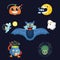 Weird funny vector collection of Halloween`s symbols