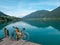 Weissensee - A bike parked at the wooden pier by the Alpine lake