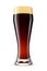Weizen glass of fresh dark porter beer with cap of foam isolated on white background