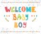 Welcome baby boy. Baby boy arrival postcard.