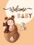 Welcome baby card, cute vector illustration flat