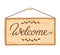 Welcome back lettering on door plaque. Welcome back hanging wood sign board. Concept for welcoming home. Vector