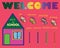 Welcome back to school banner for students with gradient colors, butterflies, pencils and text.