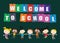 Welcome Back to school concept with childrens, chalkboard and Co