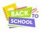 Welcome Back to School Educational Promo Banner with Typography and School Stationery. Pens Notebook and Paper Clip