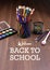 Welcome Back to School inscription with art tools stock images