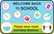 Welcome back to school, keep your distance and wear a mask, vector illustration signs for the post covid-19 Coronavirus pandemic,