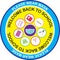 Welcome back to school, keep your distance, yellow round Vector illustration sign for post covid-19 Coronavirus pandemic, covid19