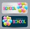 Welcome back to school set of banner with colorful bright balloons and typography text.