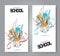 Welcome back to school a set of vectical banners with an open gift box with flowing out study supliies.