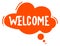 Welcome chat message sticker. Comic speech cloud