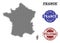 Welcome Collage of Halftone Map of France and Textured Seals