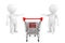 Welcome concept. Shopping Cart with 3d persons welcome and invites to market