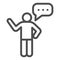 Welcome dialog line icon. Greeting popup and man, person with talk bubble symbol, outline style pictogram on white