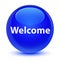 Welcome glassy blue round button