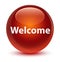 Welcome glassy brown round button