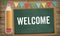 Welcome headline on black board in school and education illustration