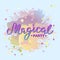 Welcome Magical Party text isolated on pastel color background.