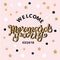 Welcome Mermaid Party text isolated on pink background.