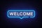 Welcome Neon Text Vector. Welcome neon sign, design template, modern trend design, night neon signboard, night bright