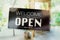 Welcome open sign for business background