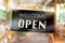 Welcome open sign for business background