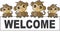 Welcome placard sign with cute monkeys