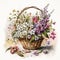 Welcome the Season of Renewal with a Basket Bouquet of Watercolor Flowers AI Generated