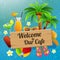 Welcome sign cafe beach holiday with scratch background