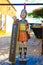 Welcome Sign, Wooden statue of a Roman soldier, Travel Portugal, Faro Medieval and Historical Downtown Area