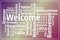 Welcome sign wordcloud on purple gradient background