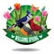 Welcome spring birds and tulips burst icon