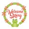 Welcome spring floral wreath frog animal season