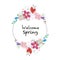 ``Welcome spring`` text chalkboard style wreath with abstract spring flowers