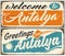 Welcome to Antalya retro souvenir signs set