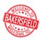 Welcome to BAKERSFIELD. Impression of a round stamp with a scuff