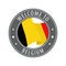 Welcome to Belgium. Gray stamp with a waving country flag