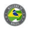 Welcome to Brazil. Gray stamp with a waving country flag