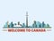 Welcome to Canada city downtown buildings silhouette canadian cityscape vector illustration