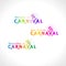 Welcome to the Carnival 2020. A set of three bright color gradient Carnival logos in three languages, English, Spanish and Portugu