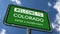 Welcome to Colorado, Enter a Higher State US Road Sign Close Up. Realistic 3D