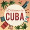 Welcome to Cuba square travel banner or poster design flat vector illustration.