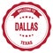 WELCOME TO DALLAS - TEXAS, words written on red stamp